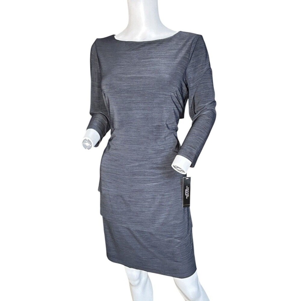 Tahari Womens Sheath Dress Green Size 10 Tiered 3/4 Sleeve Stretch Office New!!